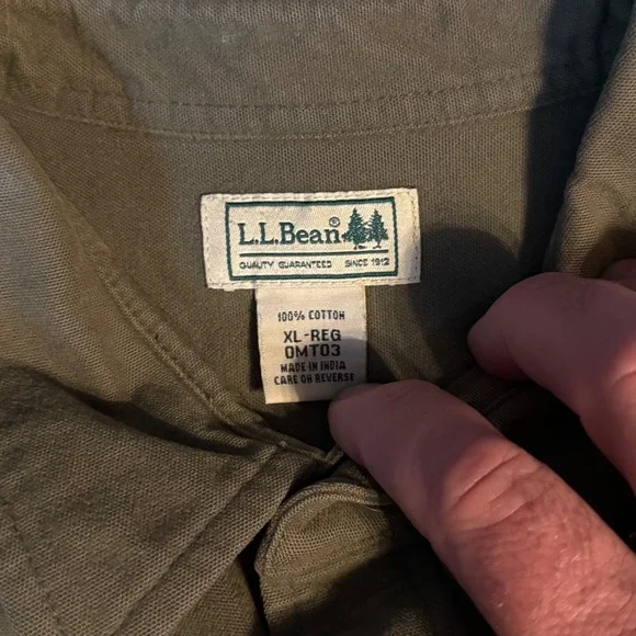 LL Bean Mens Long Sleeve‎ Button Up Shirt Olive XL Soft Brushed Cotton Casual - Picture 3 of 6